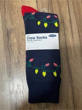 Old Navy Men’s Christmas Light Crew Socks Navy Holiday One Size New